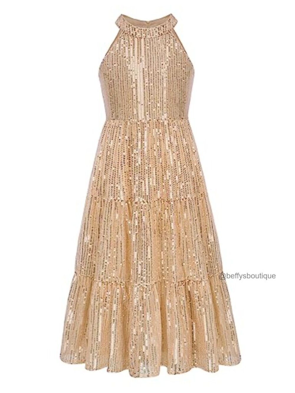 Girls Sequin Maxi Dress Formal Party Sleeveless Halter Zipper Back